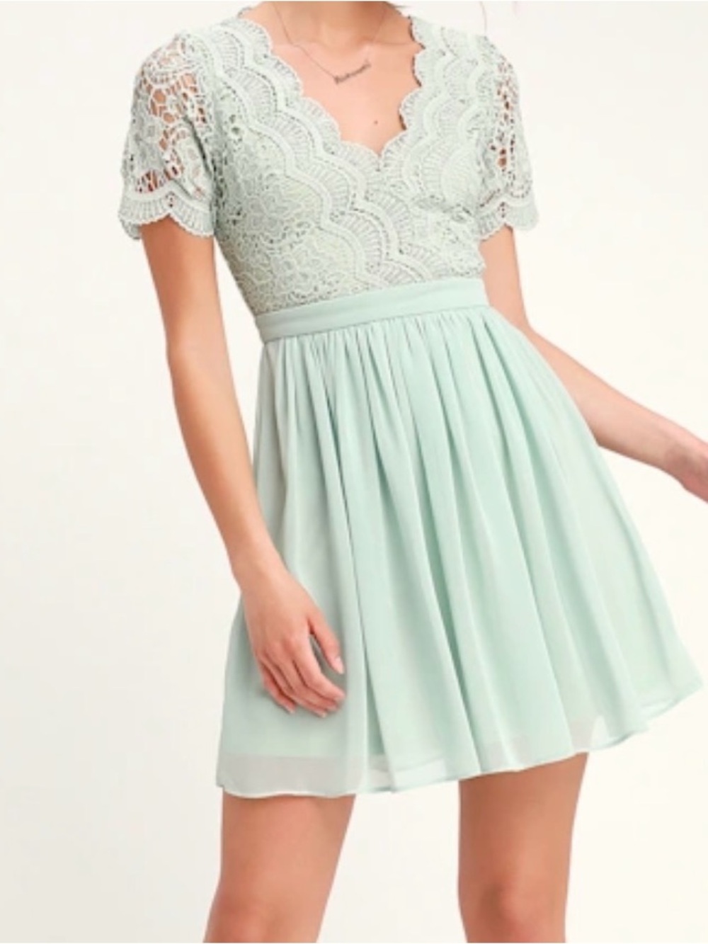 Lulu's Mint Lace V-Neck Mini Dress